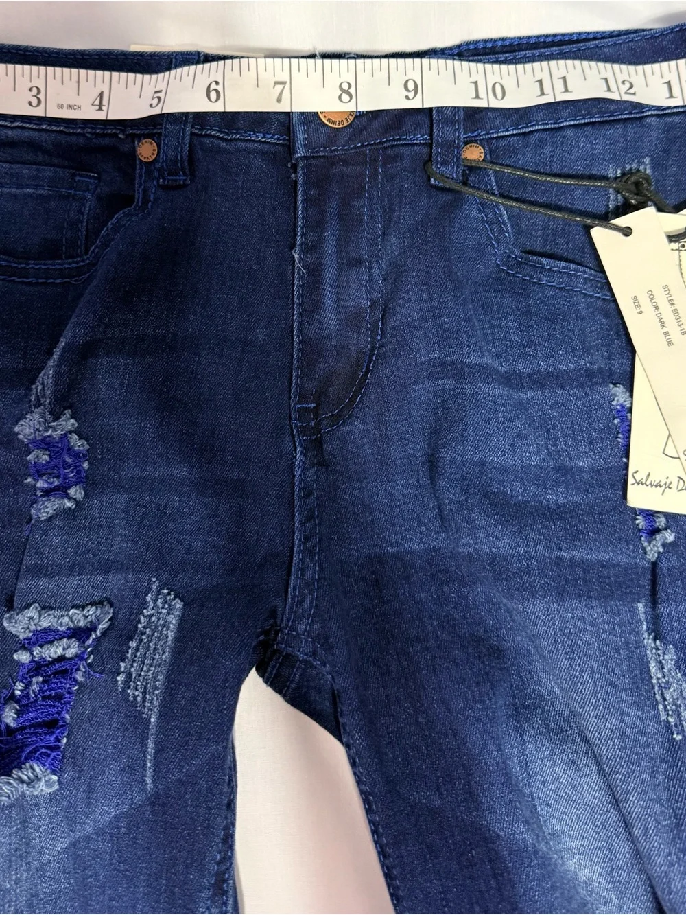 NWT Salvage Size 9 Dark Blue Distressed Jeans